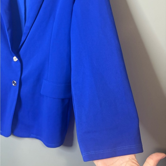 Royal Blue Stretch Blazer XL | Tailored Open Front 2 Button Jacket - Picture 6 of 9